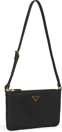 Prada Womens Pouch With Shoulder Strap, Black Recycled Polyamide