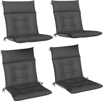 OUTSUNNY Set De 4 Cojines Para Sillas, Cojines Para Jard&iacute;n Con Respaldo Y Correas, Impermeables, Antideslizantes, 112x53x8 Cm, Gris Oscuro