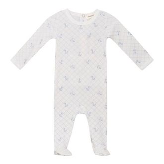 Fragile Soft Rib Mesh Print Romper in White/river Blue at Nordstrom, Size 3M