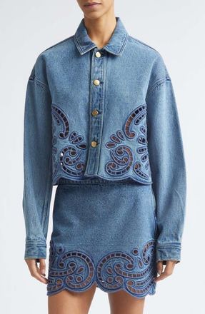Ulla Johnson Bobbi Eyelet Denim Jacket in River at Nordstrom, Size X-Small