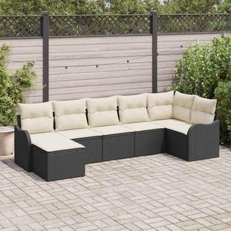 vidaXL Vidaxl - Conjunto De Sof&aacute; De Jard&iacute;n 7 Pcs Negro, Blanco Polirat&aacute;n