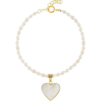 Freya Rose Rice Pearl Bracelet with Heart Charm in Gold at Nordstrom