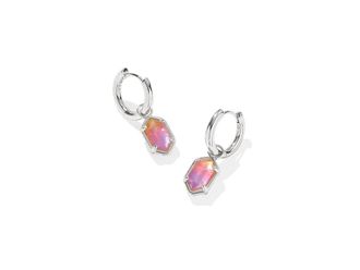 Kendra Scott Hallie Huggie Womens Earrings Earring Silver Sunrise Watercolor Illusion, Brass