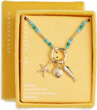 Chelsea28 Demi Fine Bead Fish Charm Necklace in Turquoise Multi- Gold at Nordstrom
