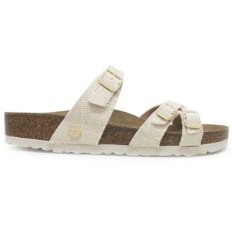 Birkenstock Franca Rivet Logo Textile Unisex Comfort Sandals - Vegan Canvas Eggshell - Size:UK 5.5