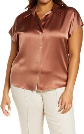 Vince Shaped Collar Silk Blouse in Vintage Rose at Nordstrom, Size 3X-Large