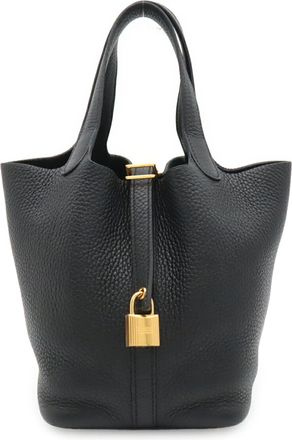 Herm&egrave;s Picotin Black Taurillon Clemence Leather Handbag Tote Bag (Pre-Owned)