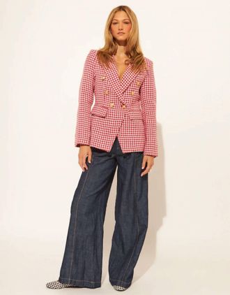 John & Jenn Laurent Houndstooth Blazer In Cherry