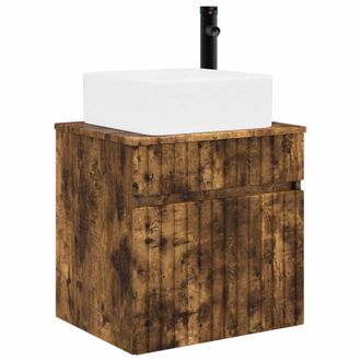 vidaXL Vanidad De Lavabo Montada En La Pared Roble Ahumado Vidaxl