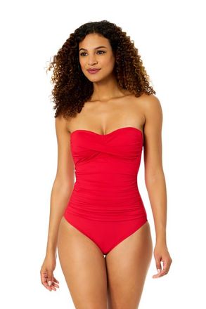 Anne Cole Womens Live In Color Solid Twist Front Shirred One Piece Swimsuit in Ruby Red at Nordstrom, Size 16