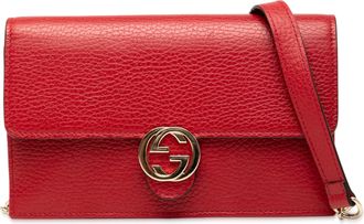 Gucci Pre-owned Womens Leather Interlocking G Dollar Wallet On Chain - Red - One Size