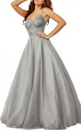 Jovani Prom Long Spaghetti Strap Metallic Ball Gown In Silver