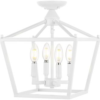 Jonathan Y Designs Plains 4-Light Iron Modern Farmhouse LED Flush Mount in White at Nordstrom