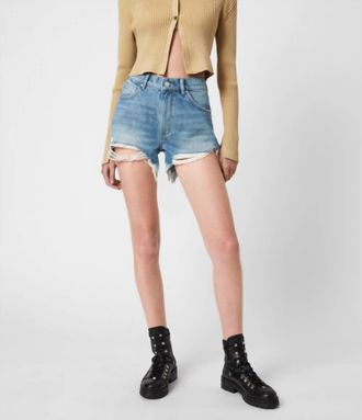 AllSaints Remi Cut Off Fray Hem Distressed Shorts In Blue