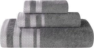 Superior 3Pc Zero Twist Cotton Dobby Border Plush Soft Absorbent Towel Set
