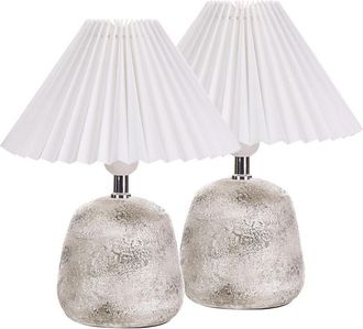 Beliani Beliani - Conjunto de 2 lámparas de mesa de cerámica mesita de noche pantalla sintética de cúpula plisada gris y blanca Zeyi