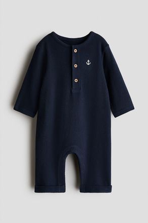 H&M Cotton Jersey Romper Suit in Navy Blue/anchor at Nordstrom, Size 12M