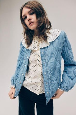 H&M Quilted Denim Jacket in Light Denim Blue at Nordstrom, Size Xx-Large