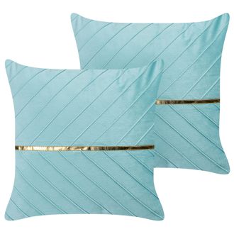 Beliani Conjunto De 2 Cojines Azul Claro Dorado 45 X 45 Cm Poli&eacute;ster Glamour Coneflower