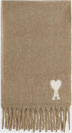 Ami Sciarpa in lana di alpaca con logo stampato e bordi sfrangiati