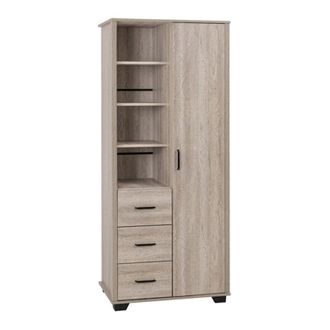 Seconique Oliver 1 Door 3 Drawer Open Shelf Wardrobe - L52 x W80 x H190 cm - Light Oak Effect