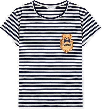 Motivi Tops, Dames, Blauw, S, Katoen, Gestreept T-shirt met patch