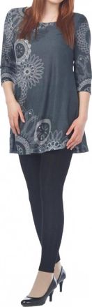 Papillon Mandala Print 3/4 Sleeve Sweater Dress In Grey