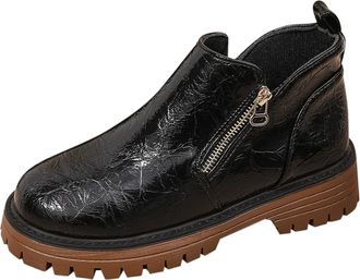 Generic Womens Snake Print Combat Boots, Multicolored Platform Ankle Boots with Side Zipper, Round Toe Winter Fashion Boots, Chunky Brown Sole