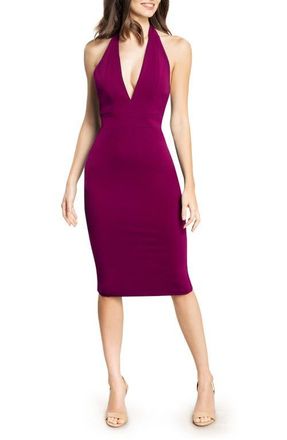 Dress The Population Vanessa Halter Body-Con Midi Dress in Dark Magenta at Nordstrom, Size Xx-Large