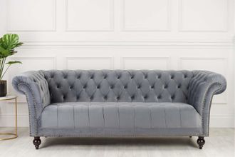Birlea Chesterfield Sofa 3 Seater Chester Grey Velvet Studded Settee