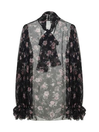 Dolce & Gabbana Womens Chiffon Top Vintage Rose Print Black Multicolour Silk Dress