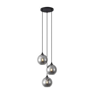 QAZQA Qazqa Art D&eacute;co L&aacute;mpara Colgante Art Deco Negra Con Cristal Ahumado 3 Luces - Wallace Vidrio /acero Redonda Adecuado Para Led Max. 3 X 60 Watt