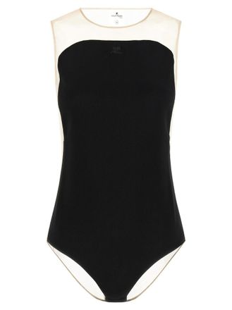 Courr&egrave;ges Black Logo Crew Neck Top