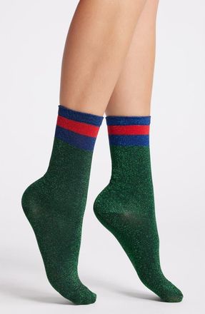 High Heel Jungle Varsity Metallic Crew Socks in Green at Nordstrom
