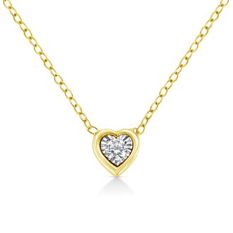 House of Brilliance 10K Yellow Gold Plated.925 Sterling Silver 1/10 Cttw Miracle Set Round Diamond 18 Pendant Necklace