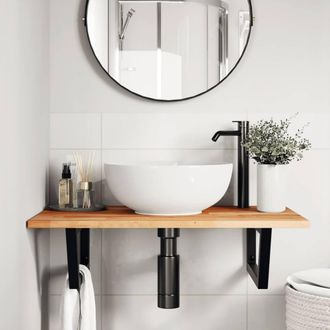 Berkfield Home Elegant Basin Shelf Wall Mounted Steel & Solid Wood Acacia in Brown