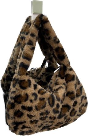 Generic Plush bag Plush Bag Shoulder Fashion Portable Western Style Hoop Leopard Print Womens Stuffed(Color 1)