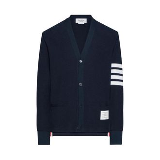 Thom Browne Cardigans, male, Blue, Size: XL V-Neck Cardigan