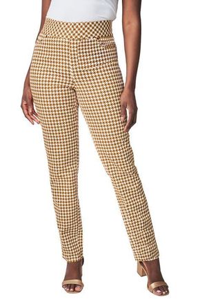 Jessica London Comfort Waist Stretch Denim Straight Leg Jean in Clove White Houndstooth at Nordstrom, Size 18Short