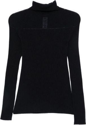 Fabiana Filippi Trui met opgerolde kraag van ribbelbrei - Dames - Coltruien - Blauw - S - Truien & Vesten