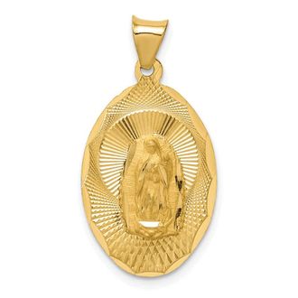 Diamond2Deal 14k Yellow Gold Diamond-cut Solid Our Lady Of Guadalupe Oval Pendant