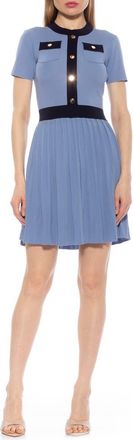 Alexia Admor Anders Short Sleeve Pleated Fit & Flare Dress in Blue at Nordstrom Rack, Size X-Large