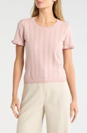 T Tahari Crewneck Pointelle Stitch Sweater in Light Blush at Nordstrom Rack, Size X-Small