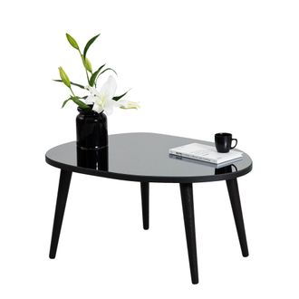 Dmora Mesa De Centro Frontone, Cristal Templado, Forma Ovalada, Estante Ahumado, 75x55x38h Cm Negro