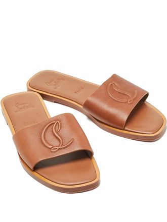 Christian Louboutin CL embossed leather flat sandals - women - Calf Leather/Calf Leather/Calf Leather - 40 - Brown