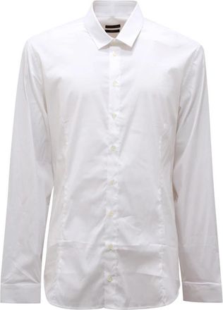 Patrizia Pepe Wit overhemd van stretch katoenpoplin - Heren - Zakelijke Overhemden - Wit - 2XL - Katoen - Overhemden
