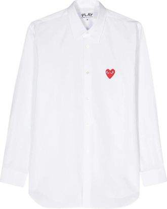 Comme Des Gar&ccedil;ons Rood Embleem Geweven Unisex Shirt - Heren - Zakelijke Overhemden - Wit - XS - Overhemden