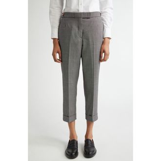 Thom Browne Low Rise Side Tab Slim Fit Wool Piqu&eacute; Pants in Black/White at Nordstrom, Size 6 Us