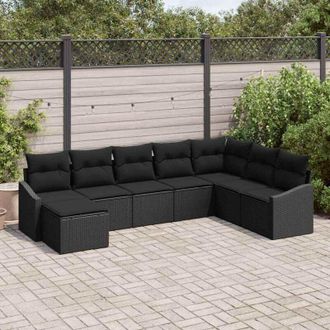 vidaXL Conjunto De Sof&aacute; De Jard&iacute;n 8 Pcs Negro Polirat&aacute;n Vidaxl