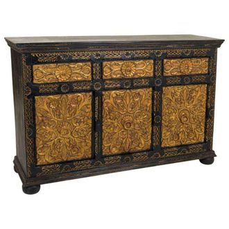 Wanderlust Deco Aparador de madera tallada negro 147x45x96